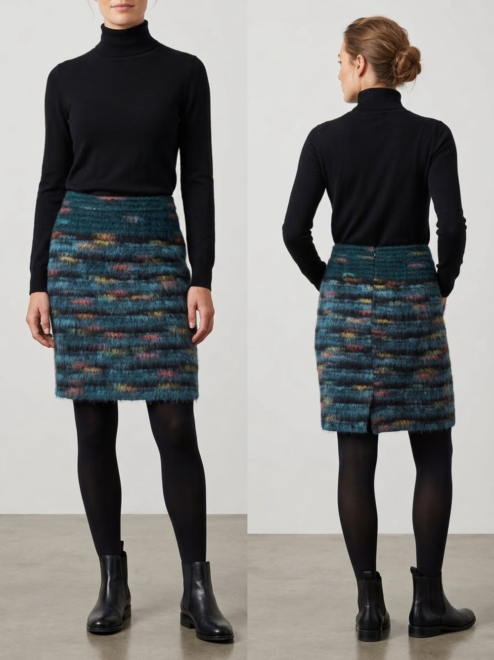 Maeve Teal Multi-Stripe Mohair-Blend Pencil Skirt